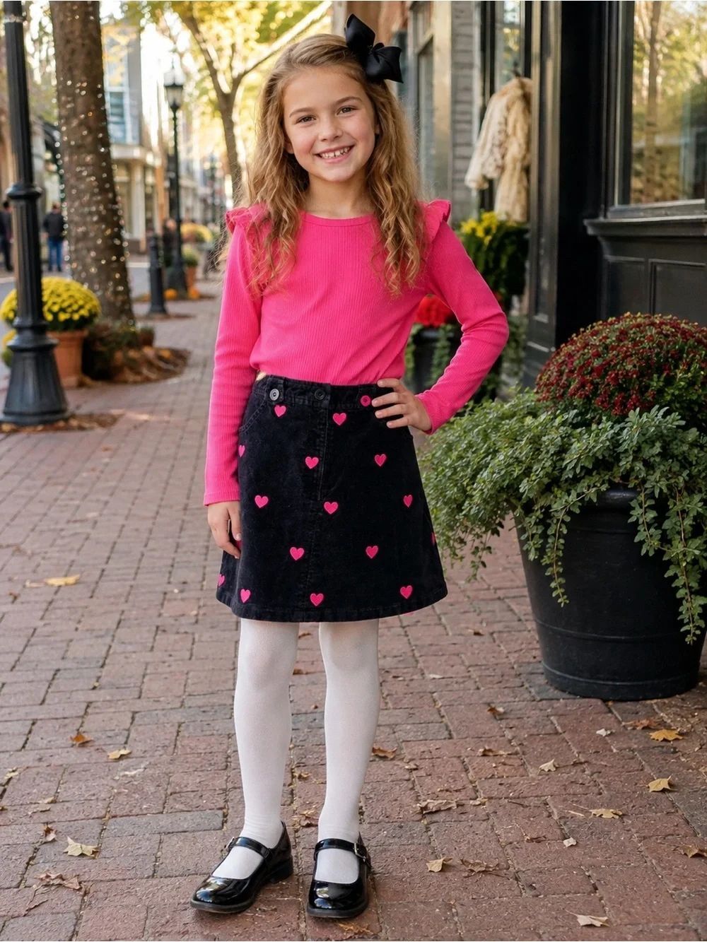 Lilly Pulitzer Girls Black Velvet Heart Embroidered Skirt Size 7